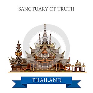 Sanctuary of Truth Thailand vector flat attraction travel