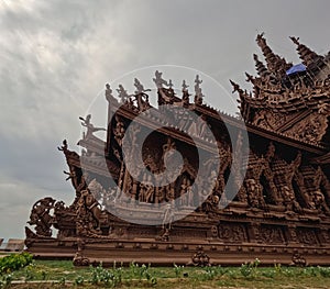 Sanctuary of truth wooden Architectural marvel at Pattaya Thailand