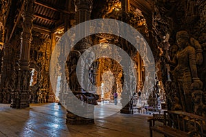 The Sanctuary of Truth wooden temple in Pattaya Thailand, sculpture of Sanctuary of Truth temple