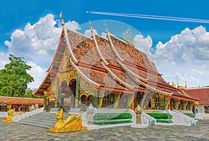 sanctuary, Wang Kham Temple, Khao Wong District, Kalasin Province, with the blue sky cloud.The public property in Thailand
