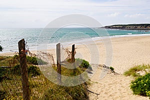 Sand access french sea Talmont coast with sunny atlantic vendee beach ocean in summer day