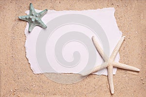 Sand Background with Two Starfish Blank Sign