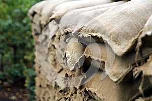 Sand bags protecting the entrance to a recreated WW1 trench