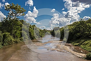 Sand banks on a silted riverbed