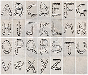 Sand beach alphabet - the collage