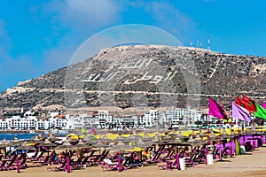 Sand beach and Blue Ocean in Agadir, Morocco