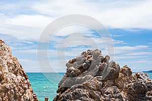 Sand beach with blue sea on KohKham .