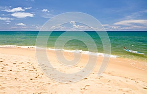 Sand beach with canoes in Phu Quoc, Vietnam