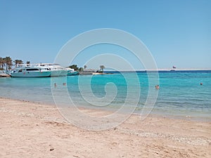 Sand beach hollyday Red sea water  blue sky Egypt hurghada