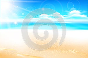 Sand beach over blur sea and sky with sun light flare and copyspace abstract background vector illustration 002