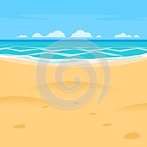 Sand beach simple cartoon style background. Sea shore view photo