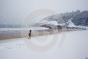 Sand Beach During a Snow Storm