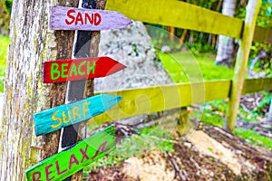 Sand beach surf relax colorful directional arrows Ilha Grande Brazil