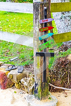 Sand beach surf relax colorful directional arrows Ilha Grande Brazil