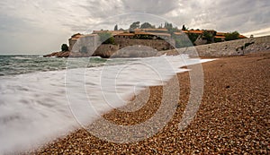 Sand beach - Sveti stefan in background