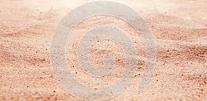 Sand beach texture summer background. Mockup and copy space. Top and front view. Selective focus full frame shot.