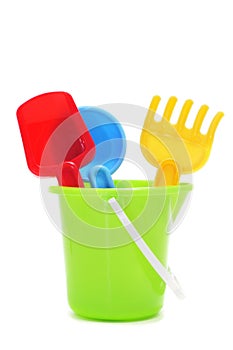 Sand- beach toy set: pail, shovel and rake