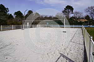 Sand beach volleyball empty sandy court in city playground