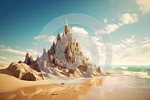 Sand big castle sea. Generate Ai