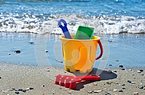 Sand bucket on the beach