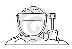 Sand bucket line drawing with shovel icon PNG illustration for summer beach kid toys and game