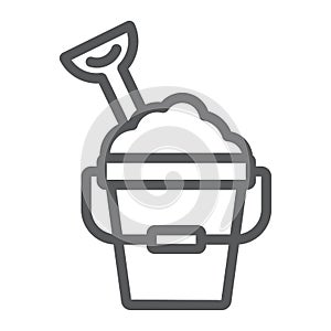 Sand Bucket line icon, play and beach, toy bucket with shovel sign vector graphics, a linear icon on a white background