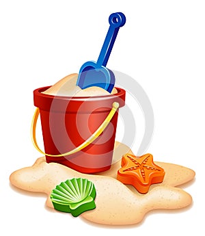 Sand Bucket, shovel and rake photo