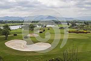 Sand bunker at the beautiful golf course.