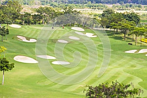 Sand bunker at the beautiful golf course.