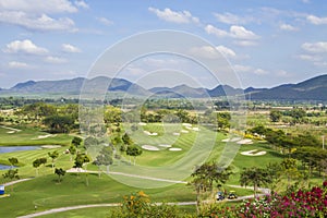 Sand bunker at the beautiful golf course.