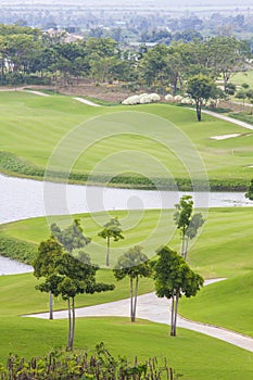 Sand bunker at the beautiful golf course.