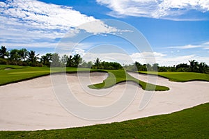 Sand bunker in the golf course