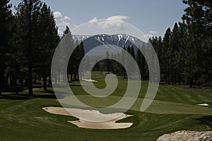 Sand bunkers on golf fairway