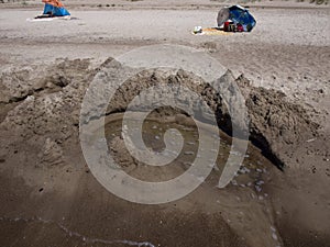 Sand castle on the beach.