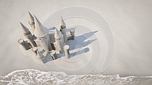 Sand castle beach background. 3d rendering