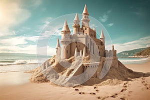 Sand castle beach. Generate Ai