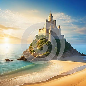 sand castle beach summer sea water ocean vacation ai