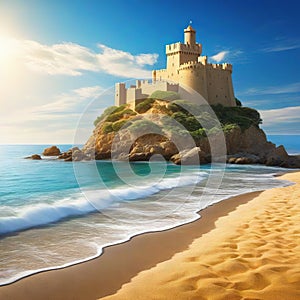 sand castle beach summer sea water ocean vacation ai