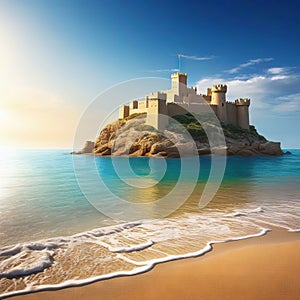 sand castle beach summer sea water ocean vacation ai