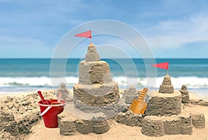 Sand Castle by the beach under cloudy sky