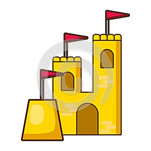 sand castle with flags on white background