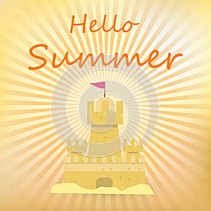 Sand Castle, Hello Summer Banner with Sandcastle