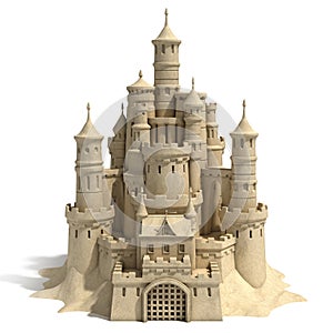 Sand castle isolated on white background