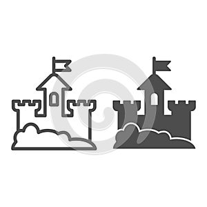 Sand castle line and glyph icon. Beach fort vector illustration isolated on white. Sand tower outline style design