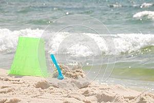 Sand castle remnants on beach