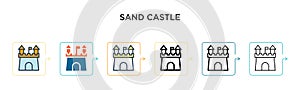 Sand castle vector icon in 6 different modern styles. Black, two colored sand castle icons designed in filled, outline, line and