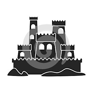 Sand castle vector icon.Black vector icon isolated on white background sand castle.