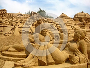 The Sand City. International Sand Sculpture Festival FIESA at the Pera village. Portugal