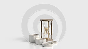 The Sand clock and coins for Business concept 3d rendering