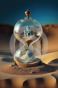 Sand Clock in the Desert, AI generative illustration